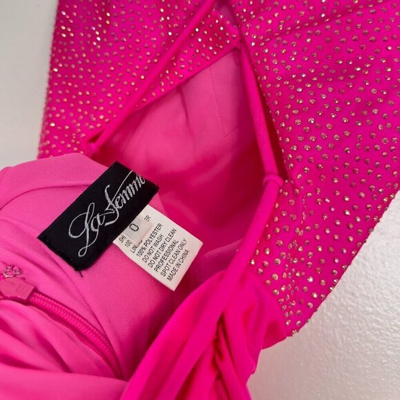 LA FEMME Tie Back Sequin Trumpet Gown in Neon Pink Size US 0 - Picture 5 of 9